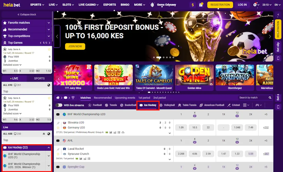 Helabet Hockey Betting Screenshot